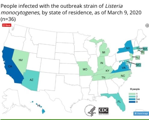 CDC Map of Enoki Mushroom Listeria Outbreak