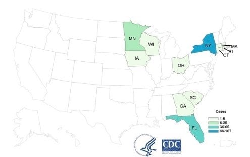 Cyclospora Lawyer basil outbreak CDC map 8:16:19
