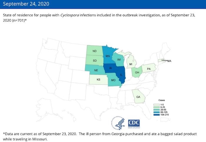 Cyclospora Lawyer: Cyclospora outbreak CDC final map