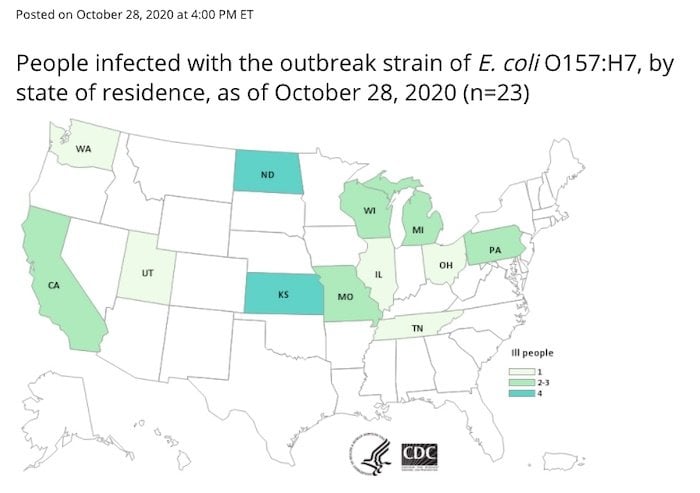 E. coli Lawyer -CDC Map of E. coli Outbreak Unknown Source 2