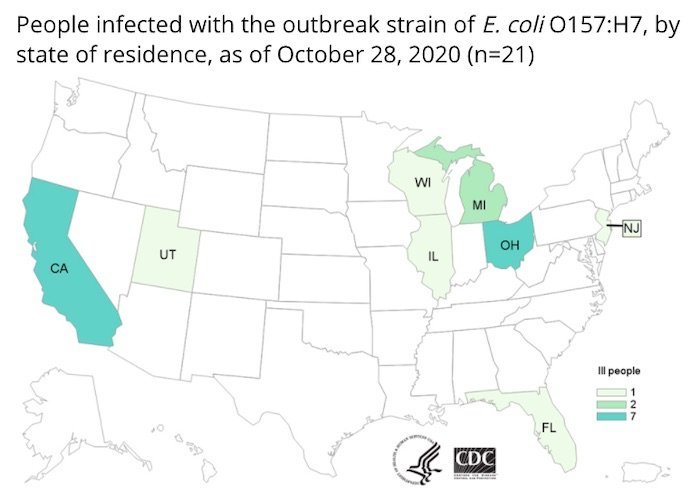 E. coli Lawyer - CDC Map of E. coli outbreak Unknown Source 1