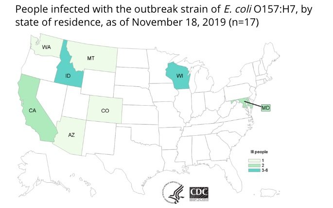 E. coli Lawyer - Romaine E. coli Outbreak CDC Map