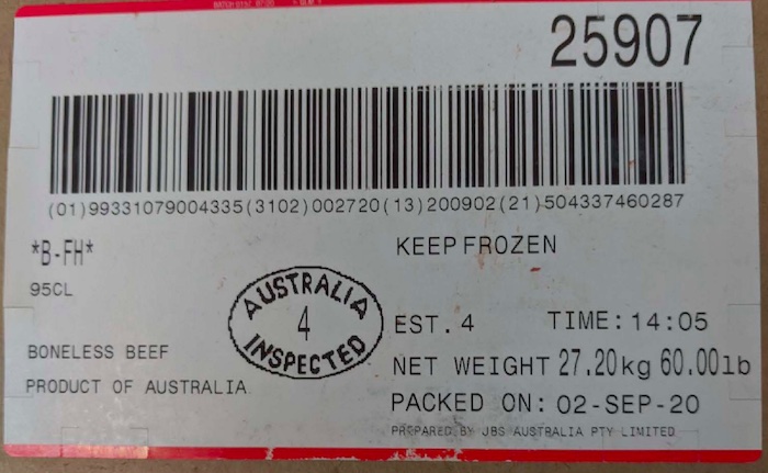 JBS Imported Boneless Beef E. coli Recall