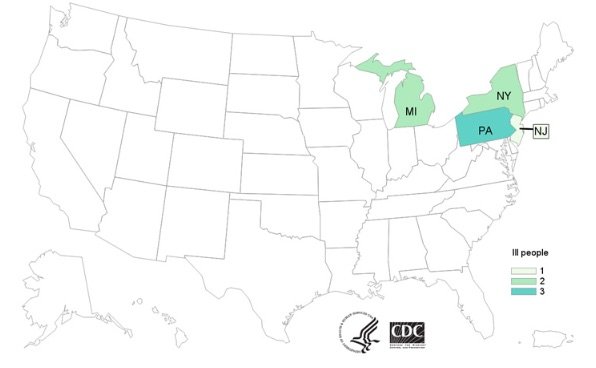 CDC Map of Listeria Deli Meat and Cheese Outbreak