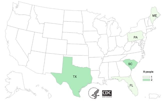 Listeria lawyer- CDC map of hard boiled egg outbreak