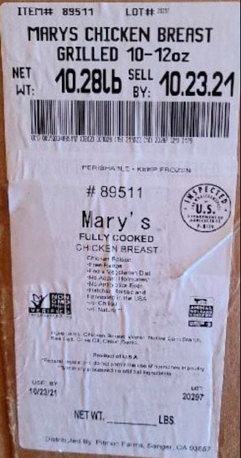 Mary's Chicken Breast Label Recall