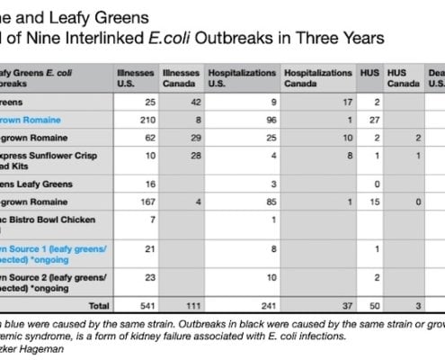 E. coli lawyer - Nine outbreaks spreadsheet graphic