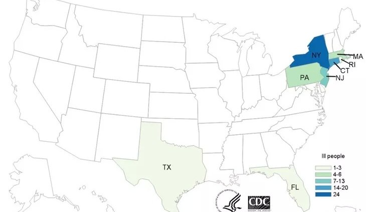 CDC map of Papaya Outbreak