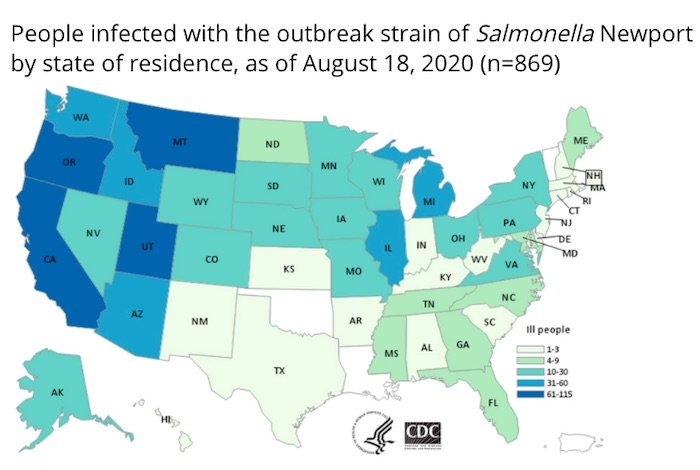Salmonella lawyer- CDC map of Salmonella onion outbreak